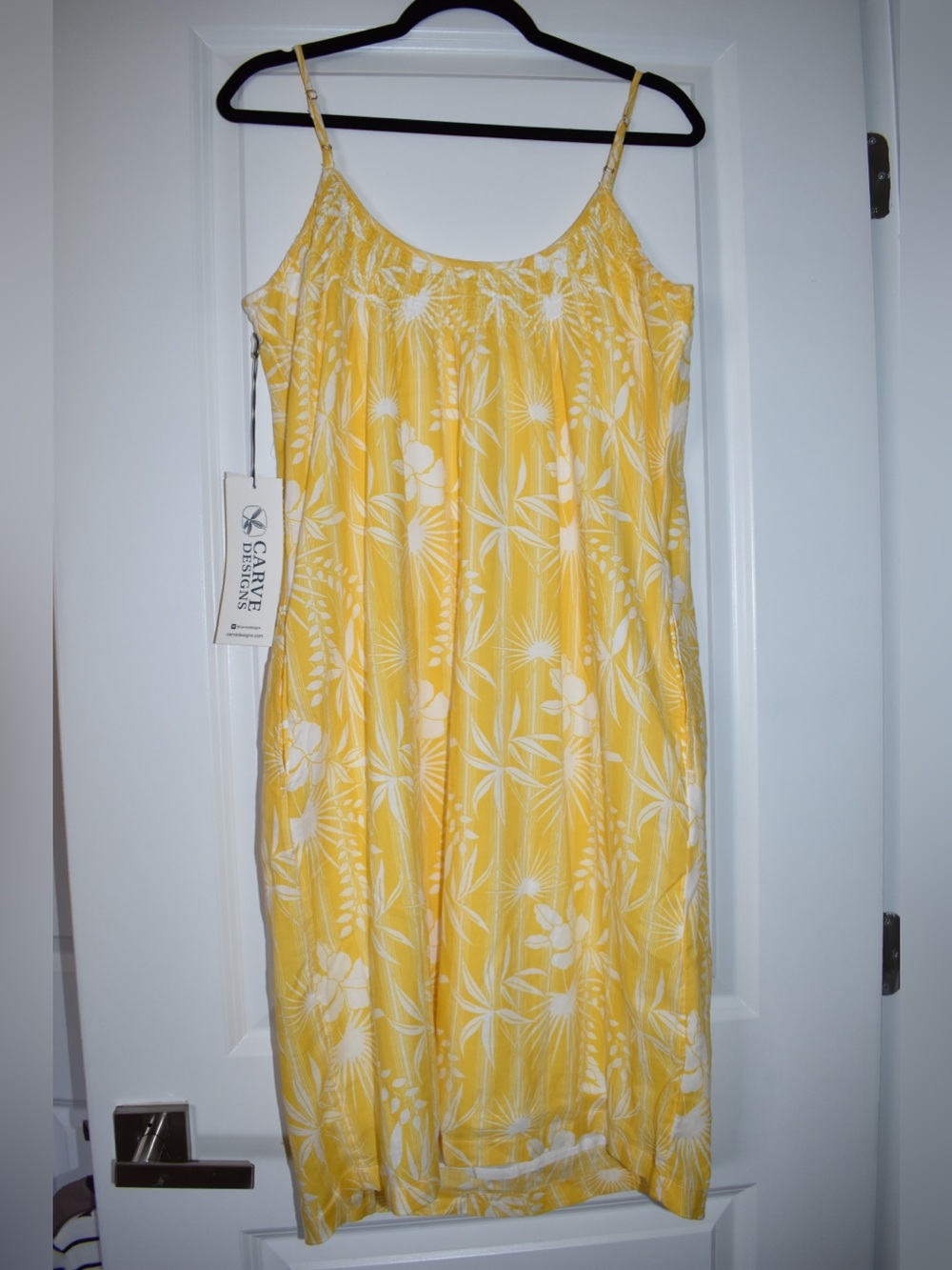 NWT’s 100% Organic Cotton Carve Designs Yellow Tropical Dress Size XL - Picture 4 of 5